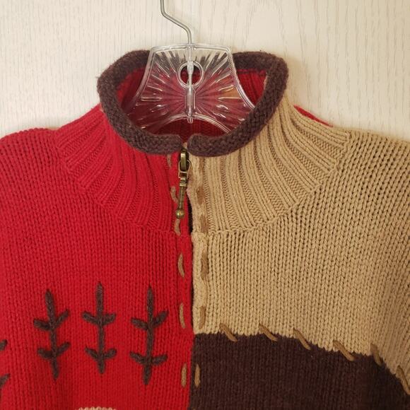 Mandal Bay multi colored forest design intarsia zip up cardigan SZ small - Picture 3 of 6